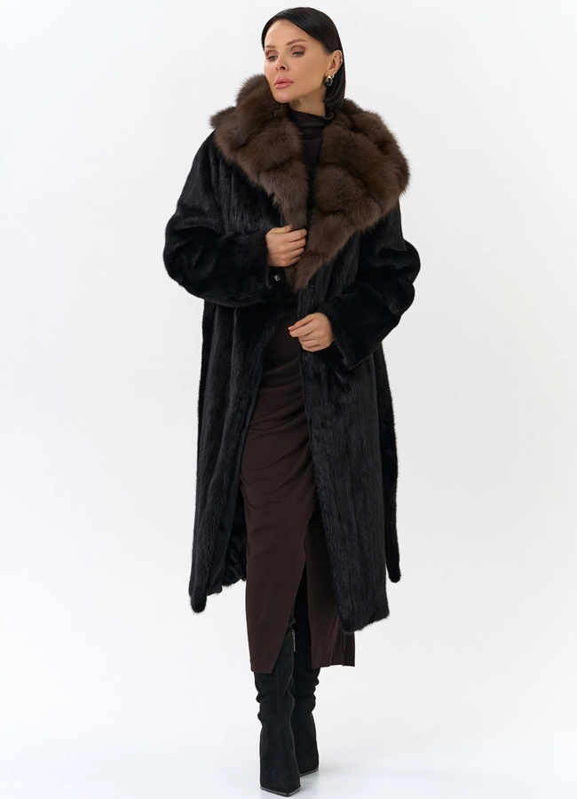 Шуба из норки с капюшоном  модель № 25003 универмаг малина