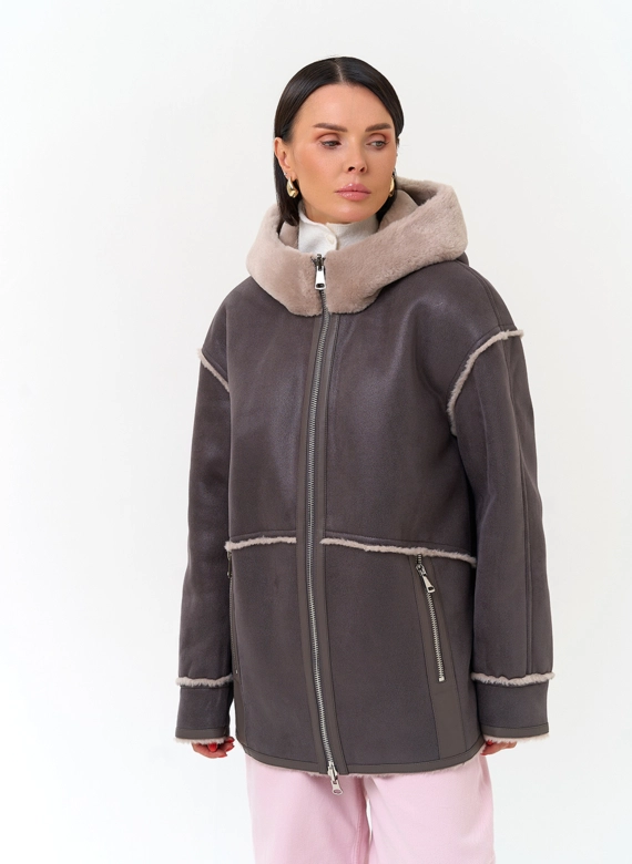Женская дубленка из эко замши фото
