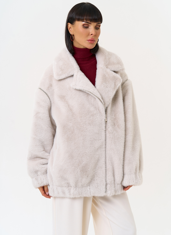 Женский бомбер из эко меха со съемными рукавами