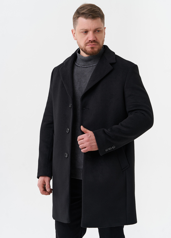 Мужское пальто черного цвета модель № 28676 универмаг малина