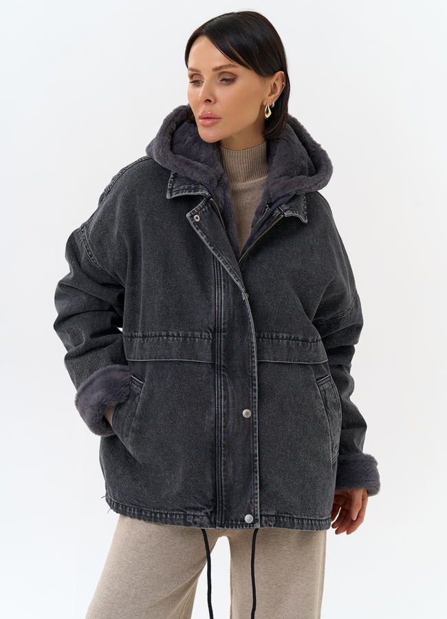 Женская утепленная джинсовая куртка с отделкой из эко меха модель № 31911 универмаг малина