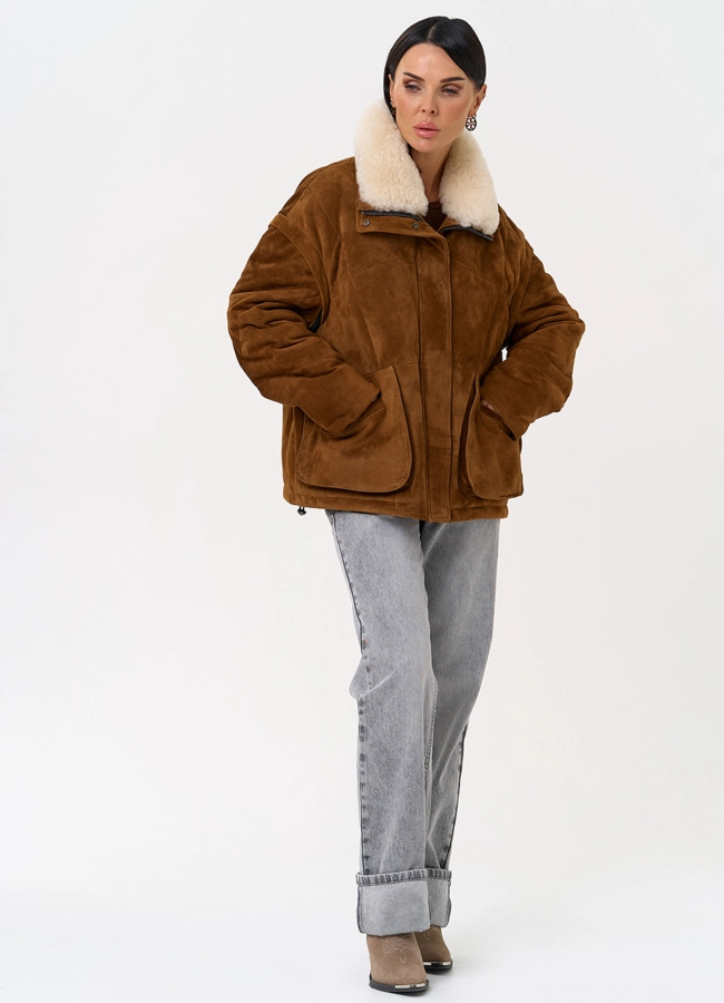 Пуховик - трансформер из натуральной замши модель № 31372 универмаг малина