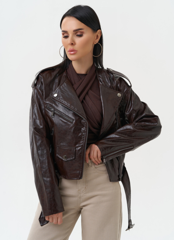 Куртка косуха из эко кожи коричневого цвета