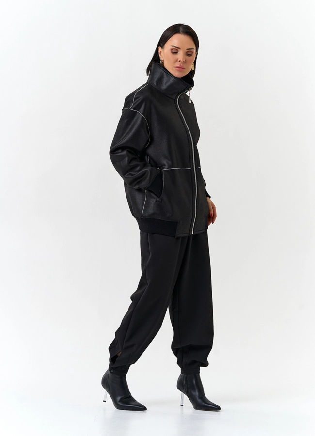 Женский бомбер из эко замши черного цвета модель № 32584 в кредит