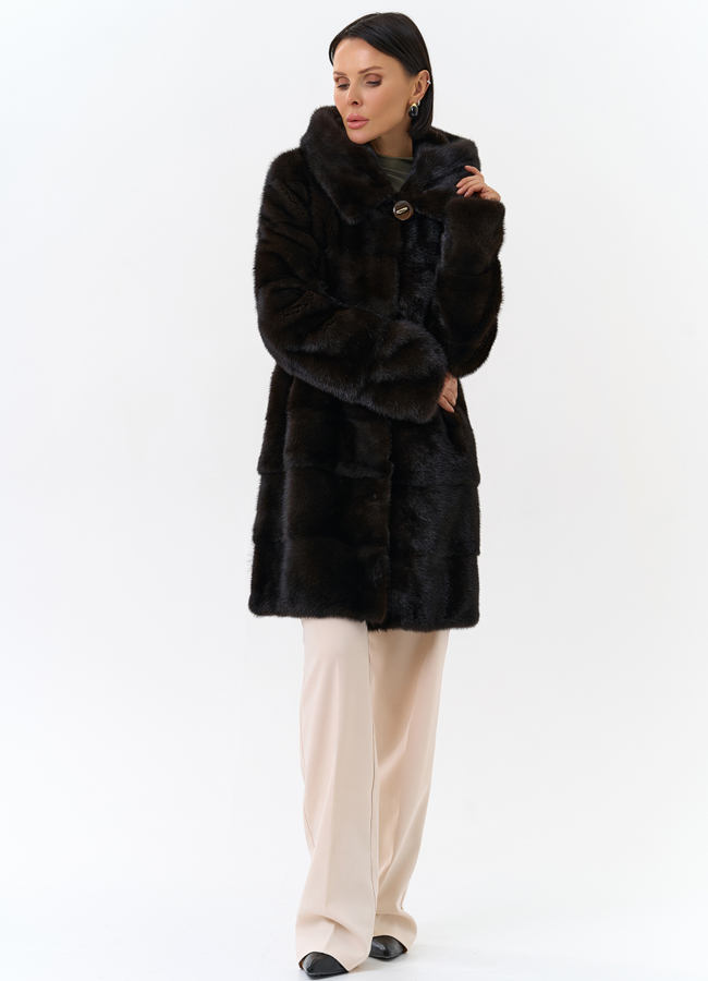 Норковая шуба с капюшоном модель № 24726 универмаг малина