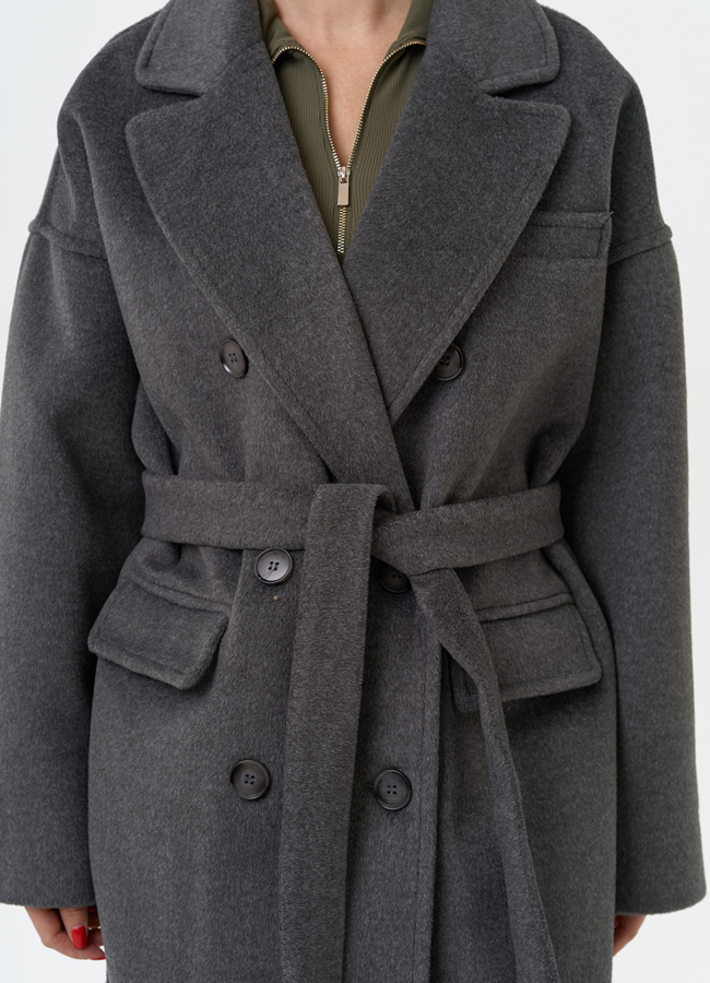 Женское укороченное пальто с поясом модель № 30196 универмаг малина