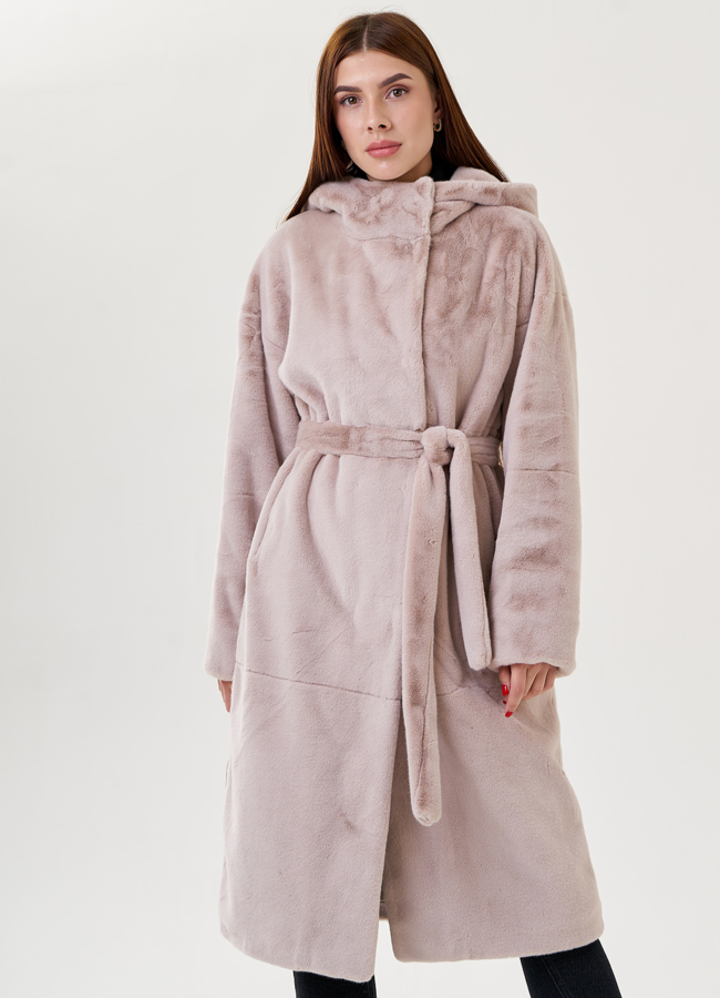 Длинное пальто из искусственного меха модель № 23527 универмаг малина