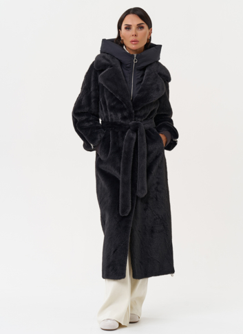 Длинная женская шуба из эко меха в цвете графит