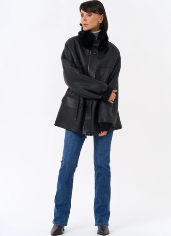 Женская натуральная дубленка с воротником стойкой