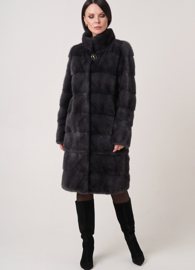 Норковая шуба трансформер, поперечная со стойкой модель № 25924 меха малина