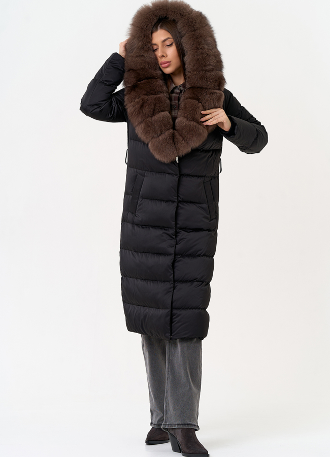 Женский пуховик с капюшоном из меха песца модель № 31448 универмаг малина