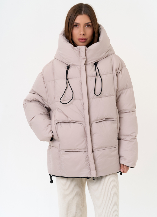 Двухсторонний женский пуховик с капюшоном модель № 31596 универмаг малина