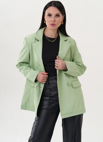 Пиджак из эко кожи с английским воротником