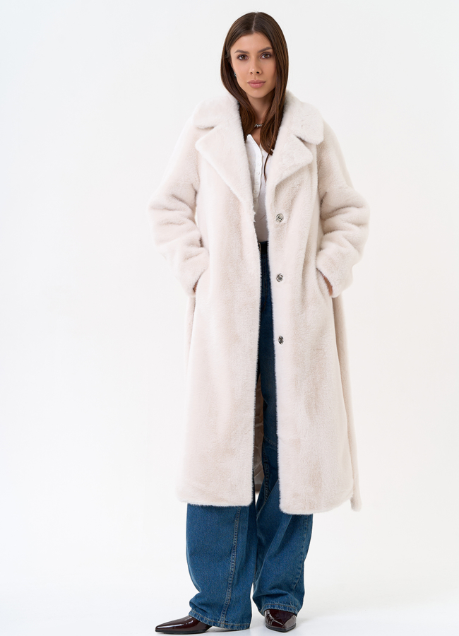 Женское пальто из эко меха с декоративными молниями модель № 31216 универмаг малина