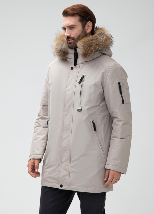 Мужской пуховик с капюшоном из меха енота модель № 27999 в рассрочку