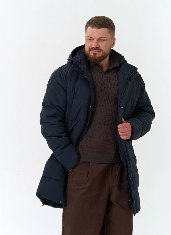 Мужской удлиненный пуховик с капюшоном фото