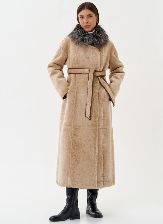 Двухсторонняя дубленка из эко кожи с мехом енота