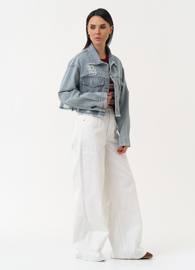 Женская укороченная джинсовая куртка модель № 30408 универмаг малина