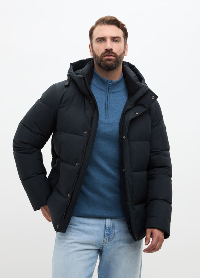 Мужской пуховик с капюшоном  модель № 32034 меха малина