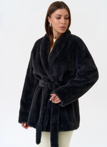 Женская шуба из эко меха с воротником шаль