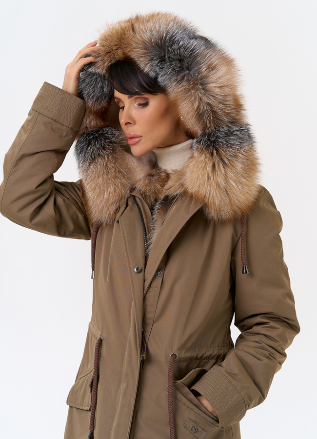 Женская парка с капюшоном из меха лисы модель № 31993 универмаг малина