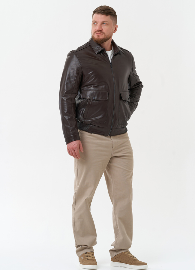 Мужская куртка из натуральной кожи коричневого цвета модель № 30069 универмаг малина