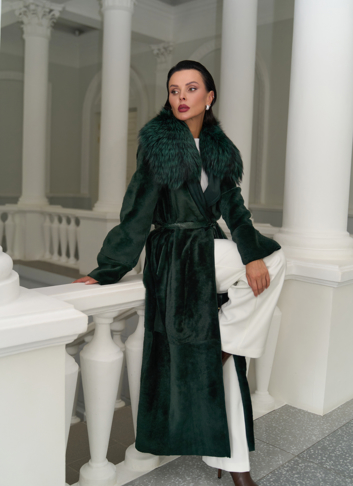 Женская двусторонняя дубленка из меха овчины Cortos с поясом из кожи питона