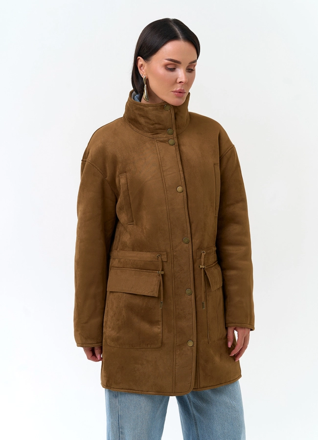 Женская дубленка из эко замши модель № 33891 в кредит