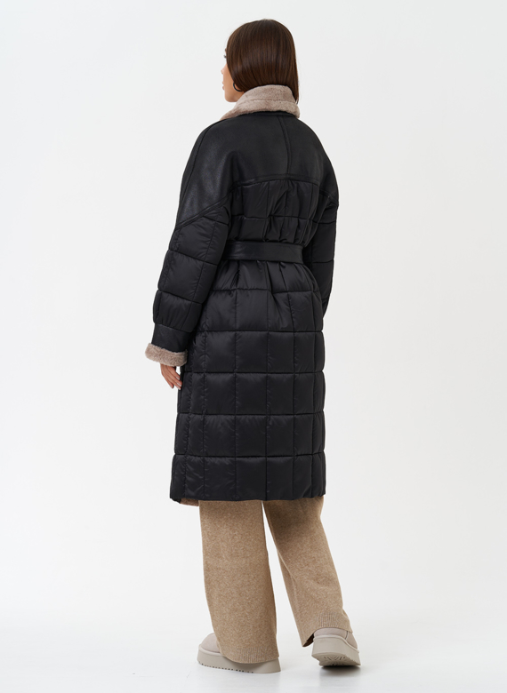 Комбинированный пуховик из эко кожи