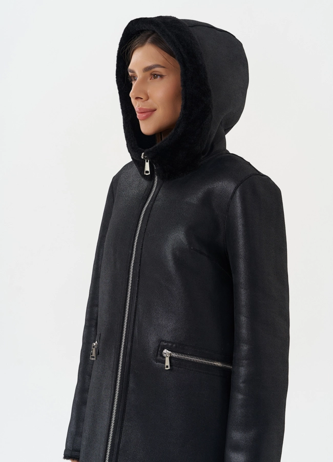 Двухсторонняя дубленка из эко кожи модель № 27765 в рассрочку